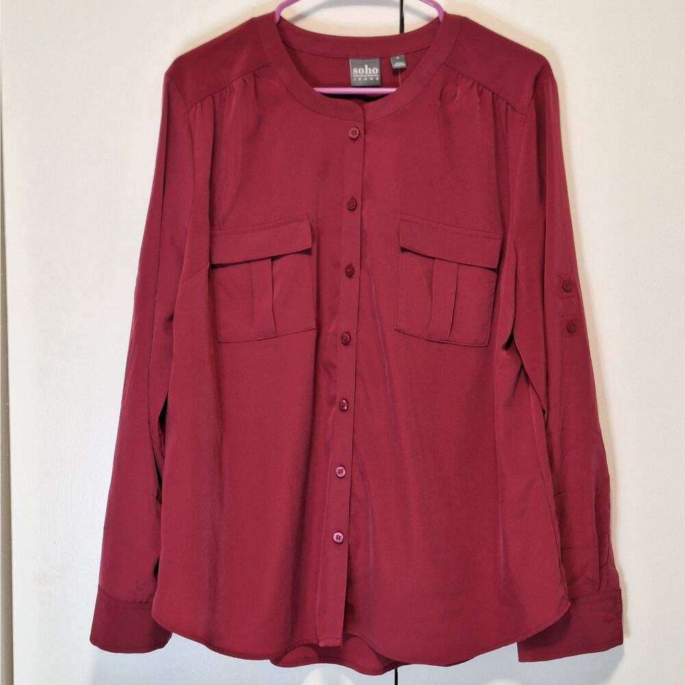 SOHO NY&C Burgundy Blouse Button Up Long Sleeve Size XL New with Tags